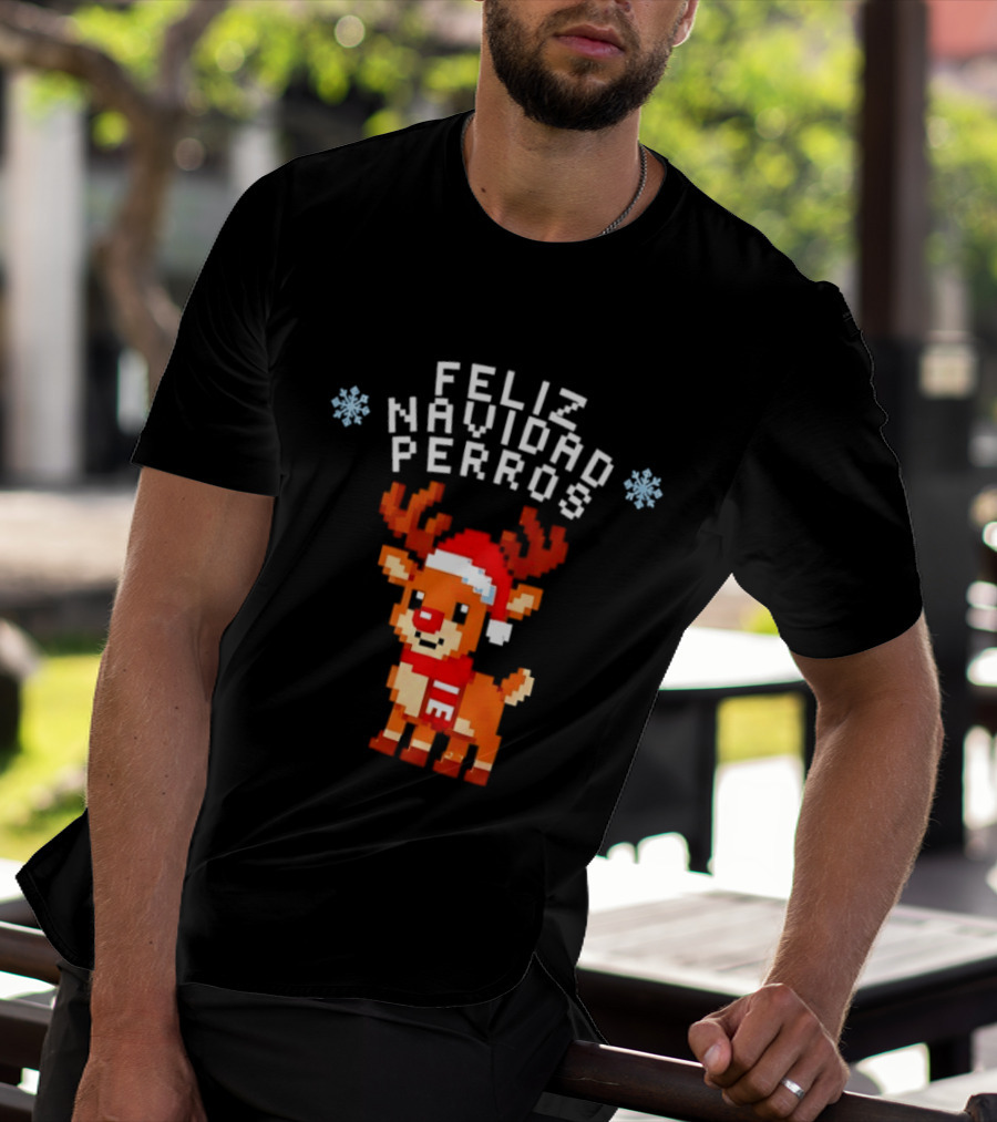 Feliz Navidad Perros Pixel Art Christmas Reindeer T-Shirt