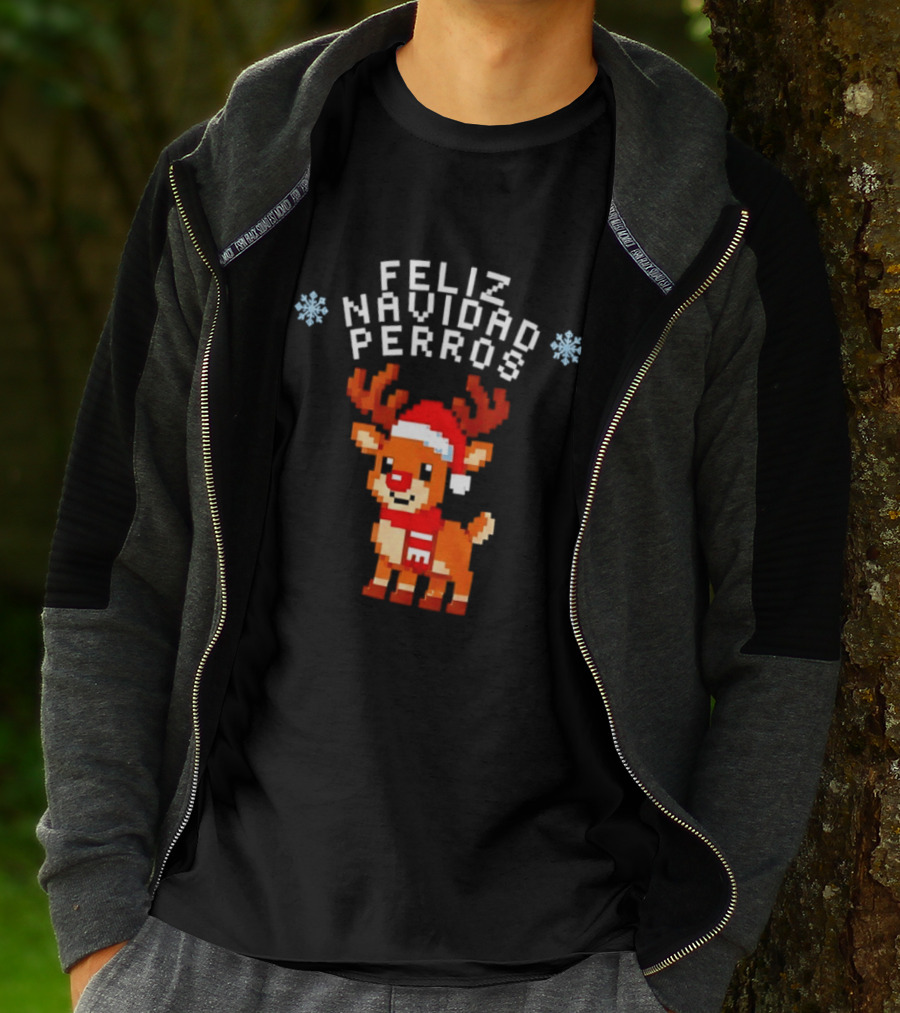 Feliz Navidad Perros Pixel Art Christmas Reindeer T-Shirt