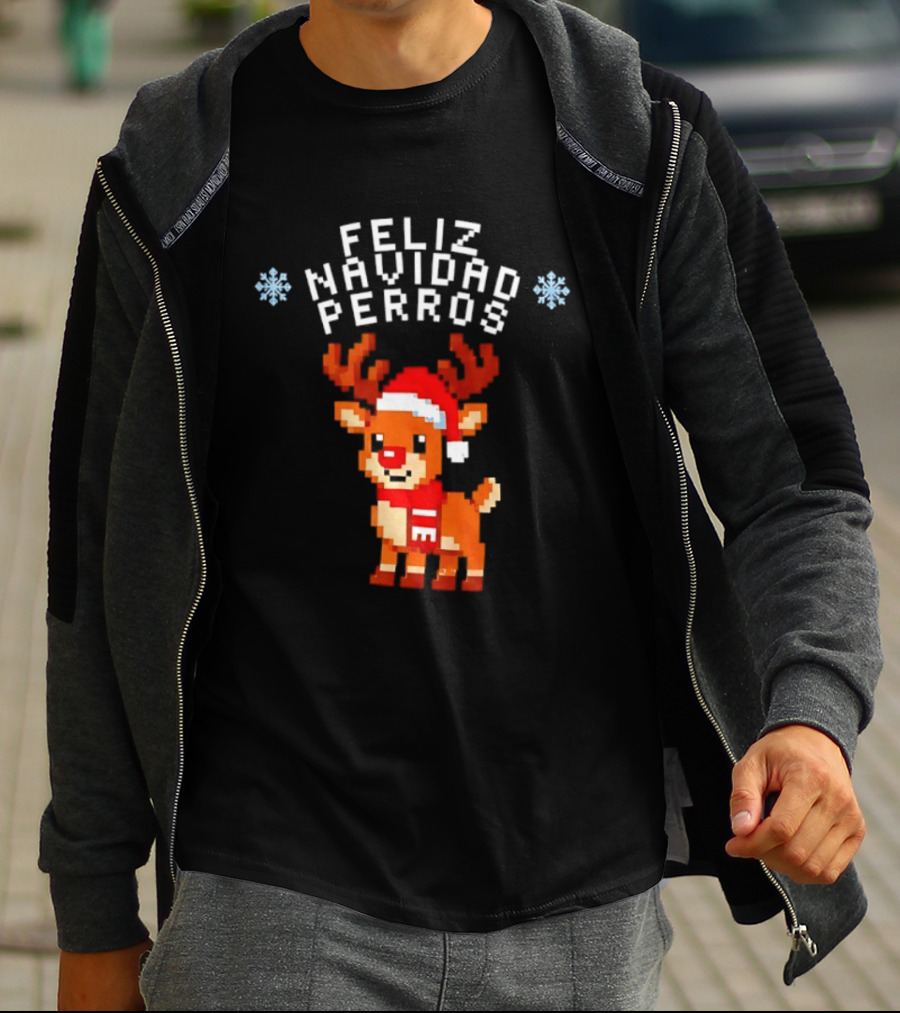 Feliz Navidad Perros Pixel Art Christmas Reindeer T-Shirt