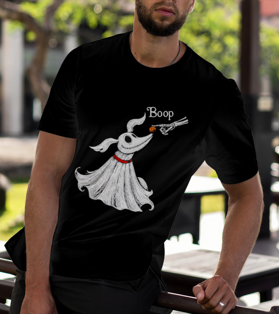 Zero Dog Boop Halloween Skeleton Hand Ghost Dog Pumpkin Nose T-Shirt