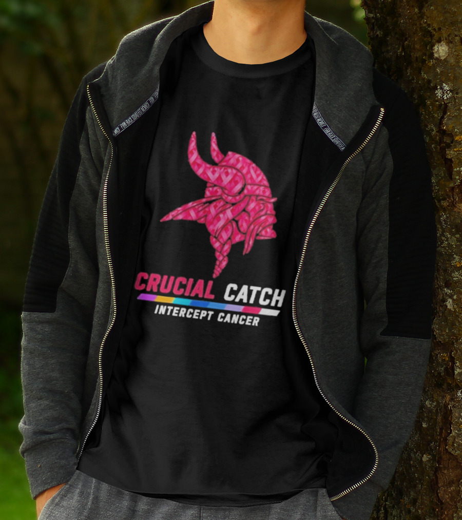 Minnesota Vikings 2026 Crucial Catch Intercept Cancer Pink Crucial Catch Intercept Cancer T-Shirt