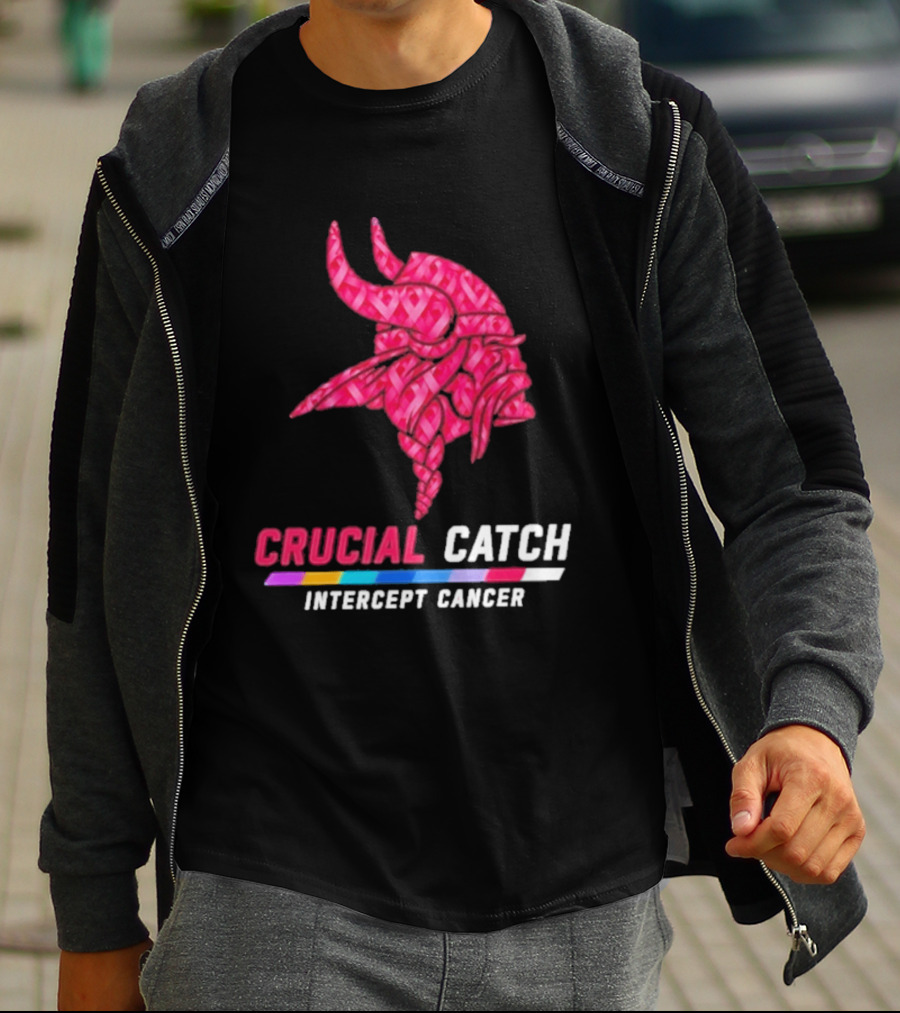 Minnesota Vikings 2026 Crucial Catch Intercept Cancer Pink Crucial Catch Intercept Cancer T-Shirt