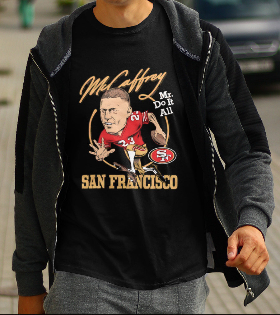 Christian McCaffrey 23 Mr Do It All San Francisco Football Caricature T-Shirt