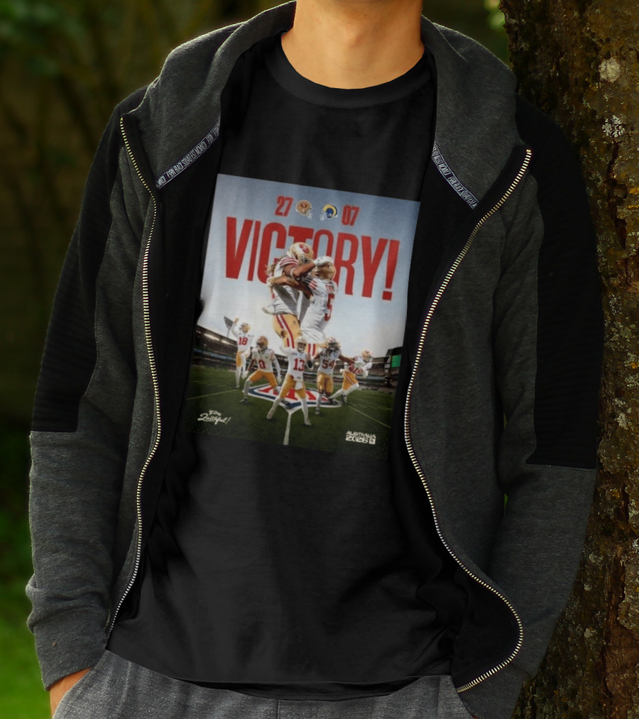 San Francisco 49ers Victory 27 07 Rams Australia 2026 Football Celebration T-Shirt