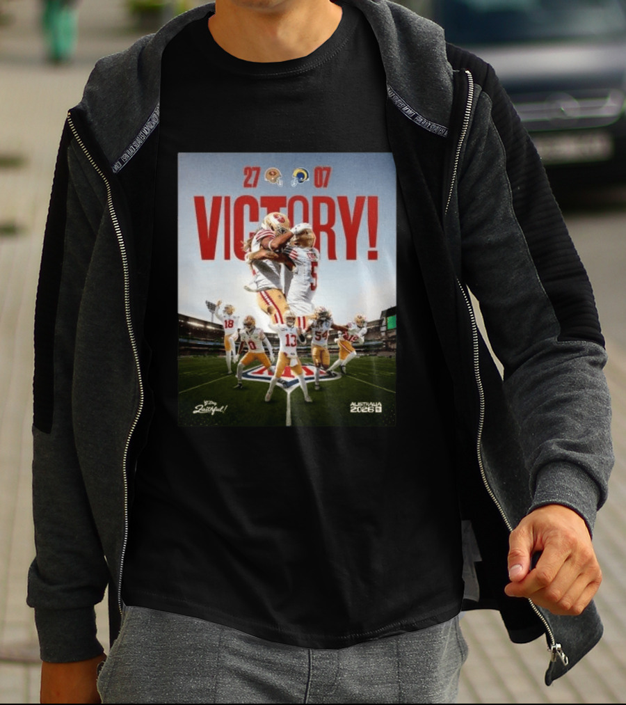 San Francisco 49ers Victory 27 07 Rams Australia 2026 Football Celebration T-Shirt