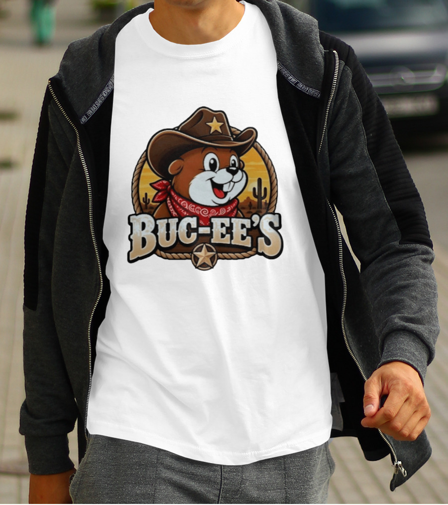 Buc Ee's Cowboy Howdy Beaver Star Bandana Cacti Desert Scene T-Shirt