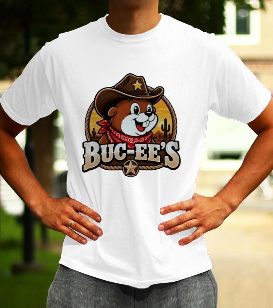Buc Ee's Cowboy Howdy Beaver Star Bandana Cacti Desert Scene T-Shirt