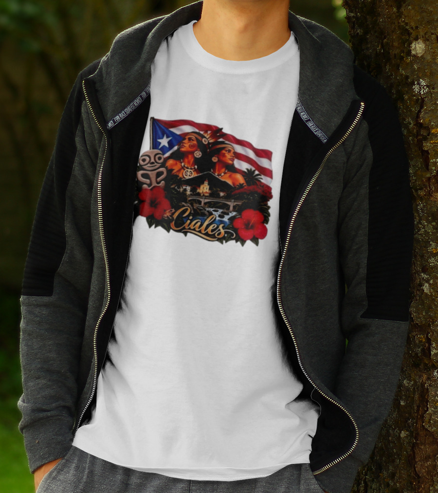 Ciales Puerto Rico Taino Women With Flag Hibiscus Flowers And Indigenous T-Shirt