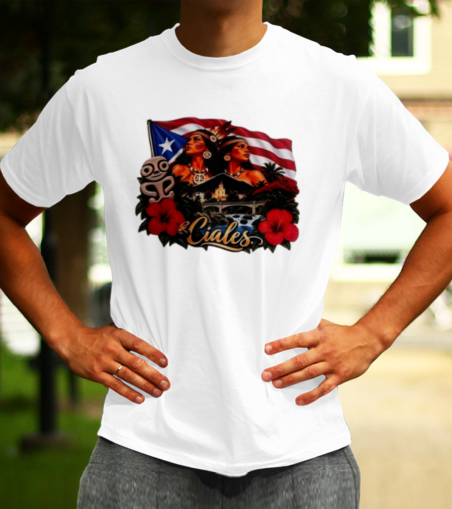 Ciales Puerto Rico Taino Women With Flag Hibiscus Flowers And Indigenous T-Shirt