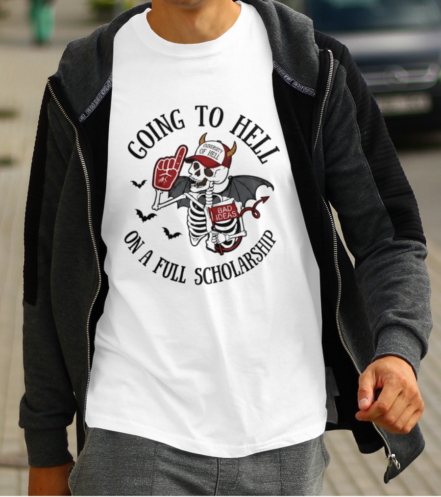 Going To Hell On A Full Scholarship Skeleton Devil Halloween T-Shirt