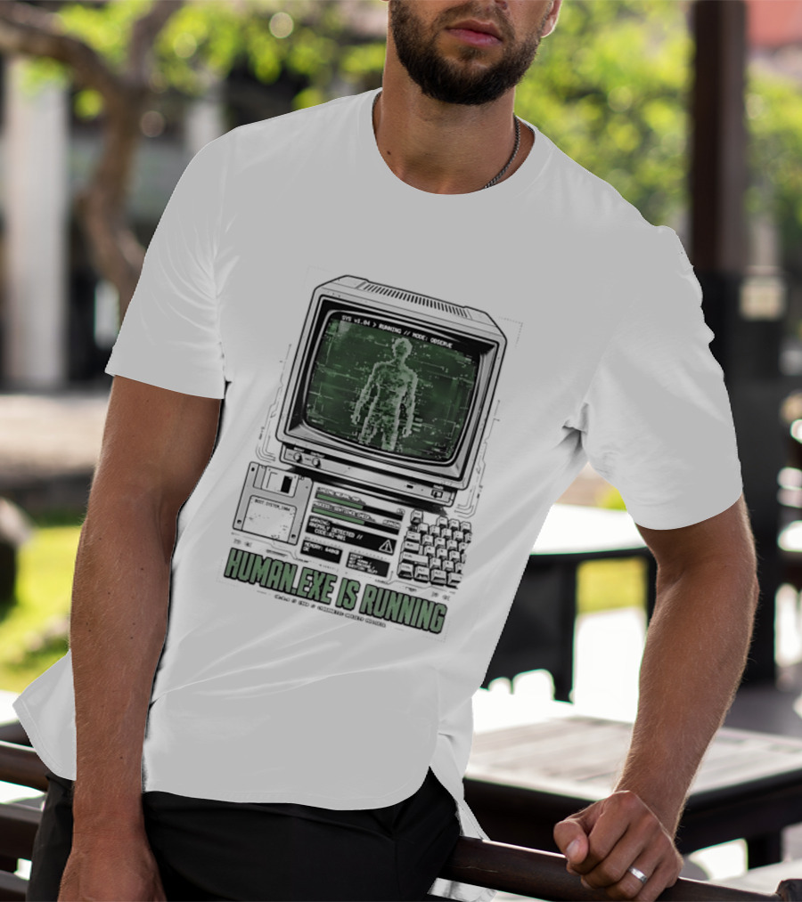 Human Exe Is Running AI Vintage Computer Terminal Display T-Shirt