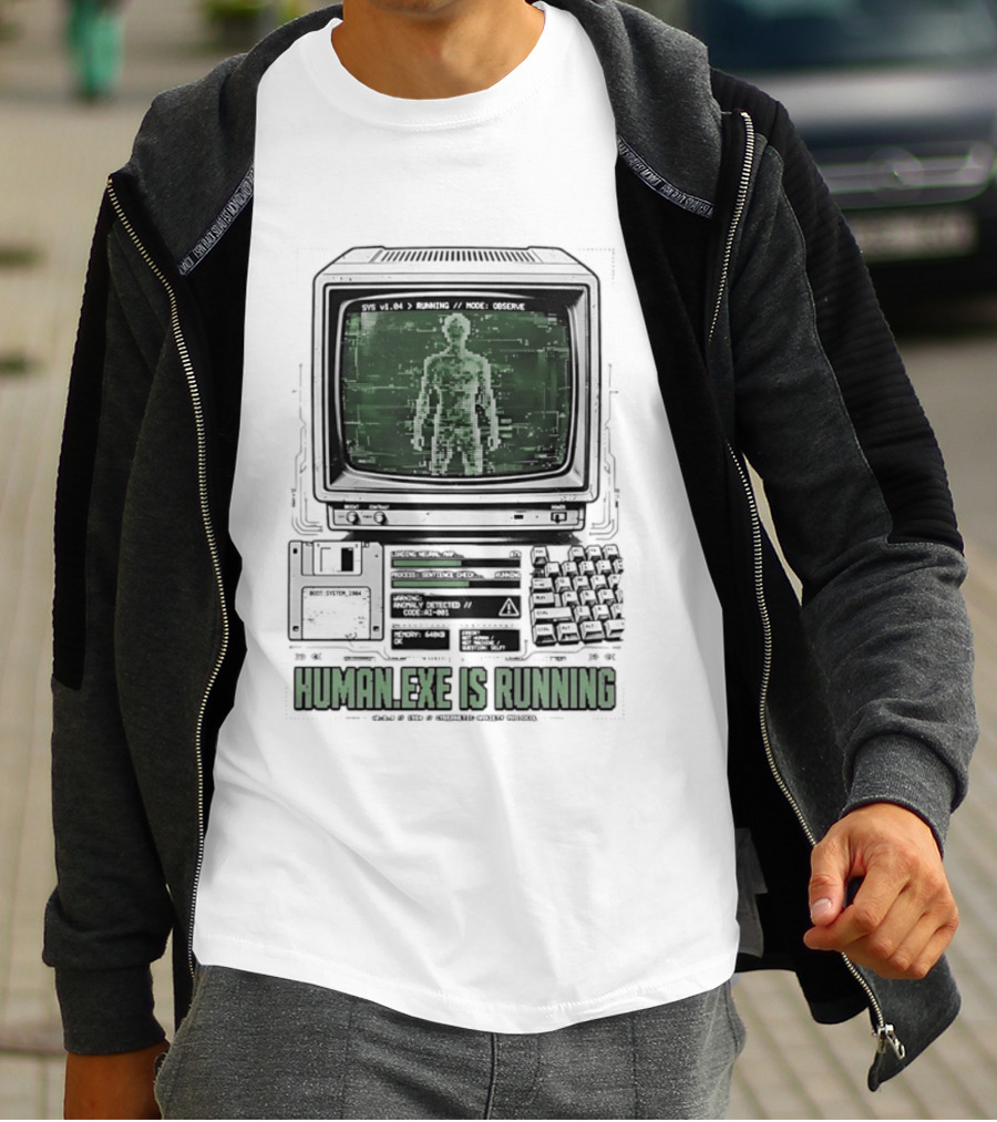 Human Exe Is Running AI Vintage Computer Terminal Display T-Shirt
