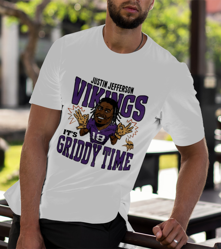 Minnesota Vikings Justin Jefferson It's Griddy Time Caricature T-Shirt
