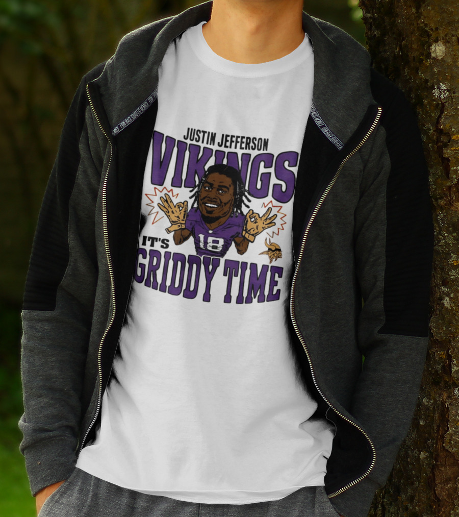 Minnesota Vikings Justin Jefferson It's Griddy Time Caricature T-Shirt