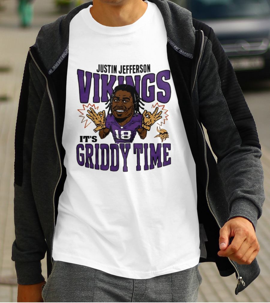 Minnesota Vikings Justin Jefferson It's Griddy Time Caricature T-Shirt