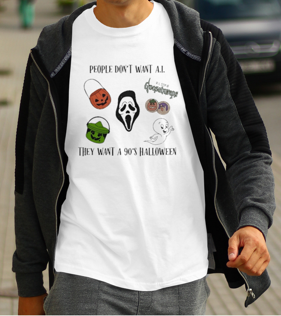 People Don't Want AI They Want A 90's Halloween Goosebumps Ghost Pumpkin Mask T-Shirt