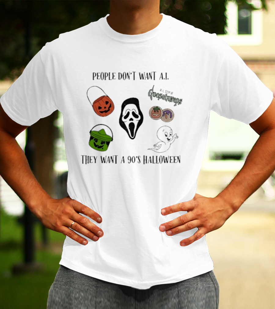 People Don't Want AI They Want A 90's Halloween Goosebumps Ghost Pumpkin Mask T-Shirt
