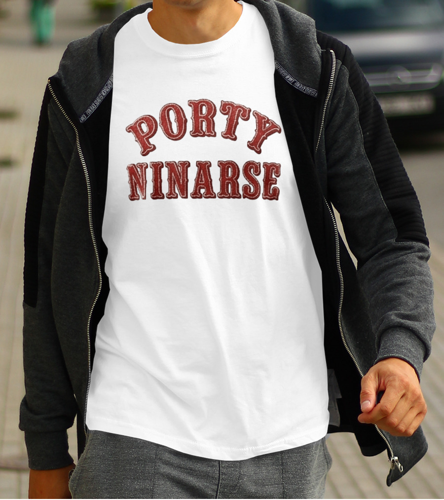 Porty Ninarse Retro Red Distressed Font T-Shirt