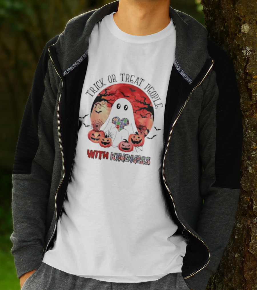 Trick Or Treat People With Kindness Autism Awareness Halloween Ghost Pumpkins T-Shirt