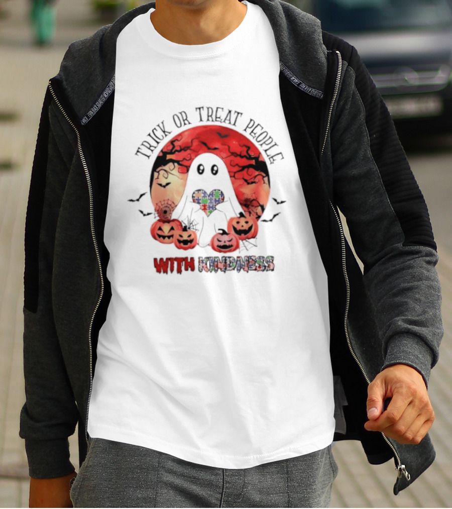 Trick Or Treat People With Kindness Autism Awareness Halloween Ghost Pumpkins T-Shirt