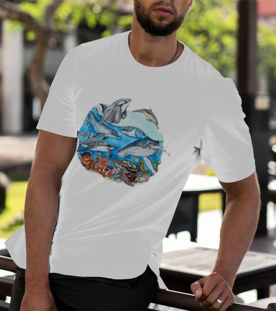 World Oceans Day Marine Life Dolphins Whales Turtles Octopus Coral Sea Animals Conservation T-Shirt
