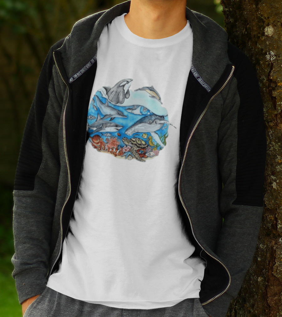 World Oceans Day Marine Life Dolphins Whales Turtles Octopus Coral Sea Animals Conservation T-Shirt