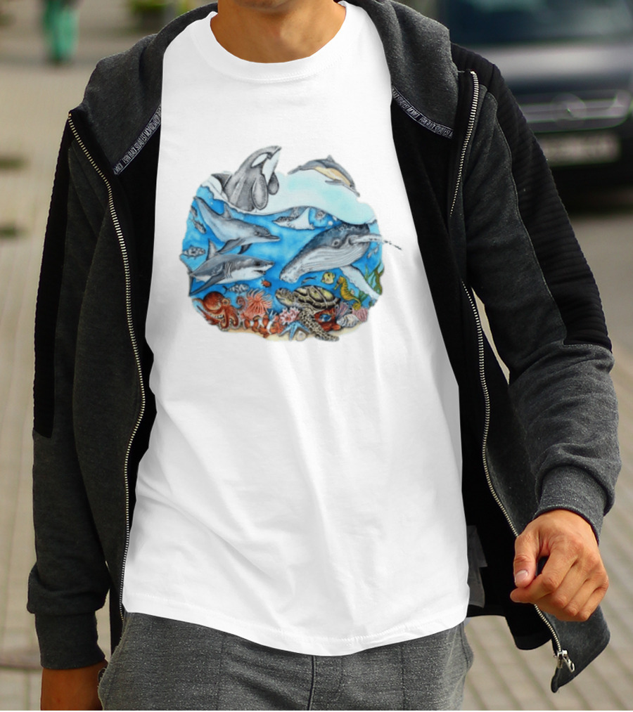 World Oceans Day Marine Life Dolphins Whales Turtles Octopus Coral Sea Animals Conservation T-Shirt