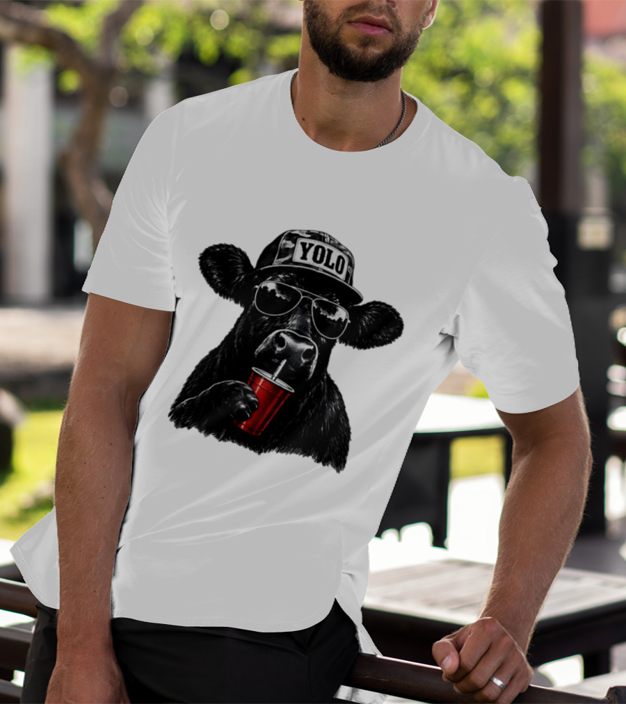 YOLO Angus Cattle With Sunglasses And Red Cup Western T-Shirt