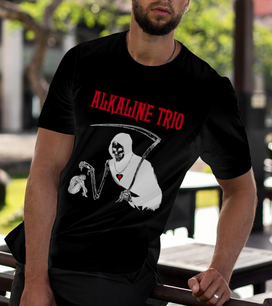 Alkaline Trio Grim Reaper Scythe Heart Skeleton T-Shirt