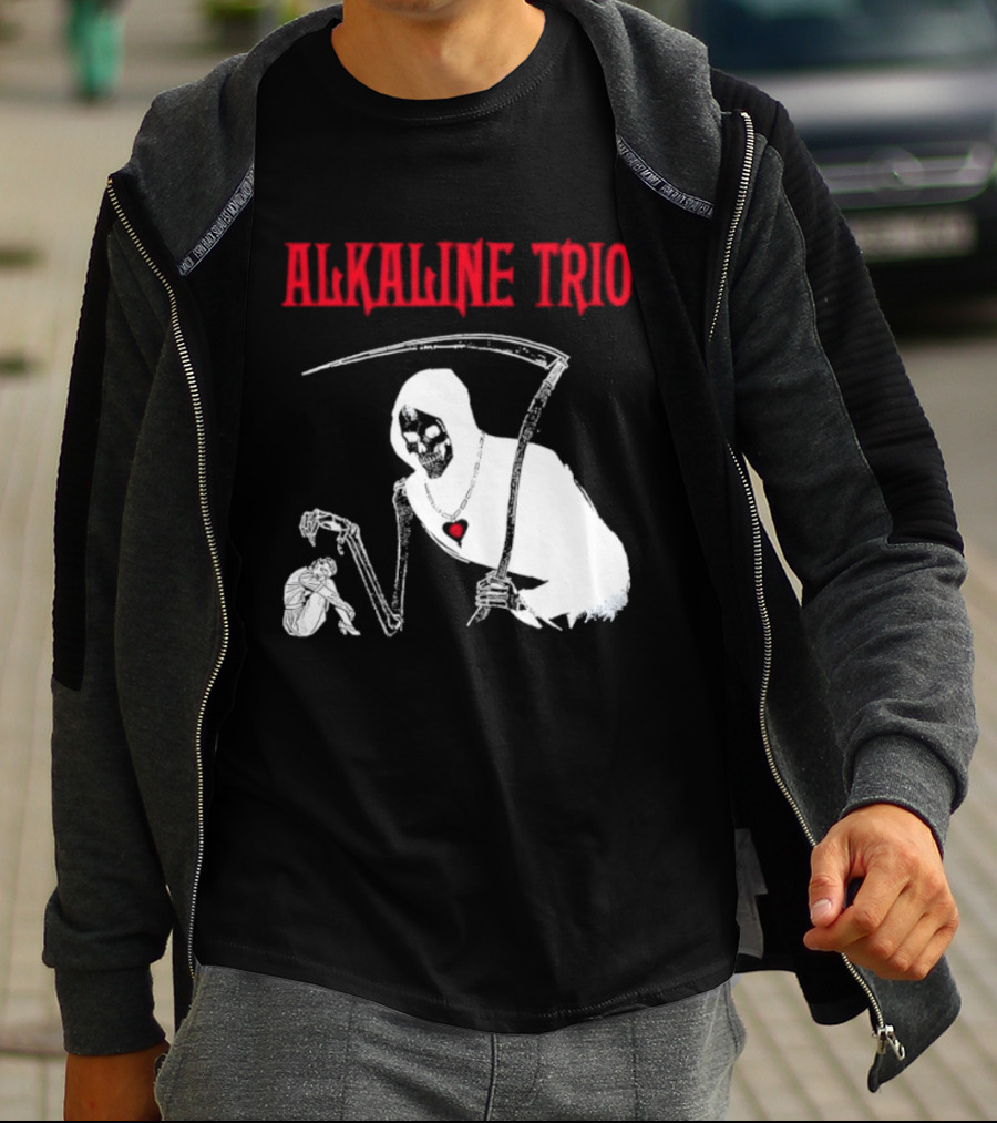 Alkaline Trio Grim Reaper Scythe Heart Skeleton T-Shirt