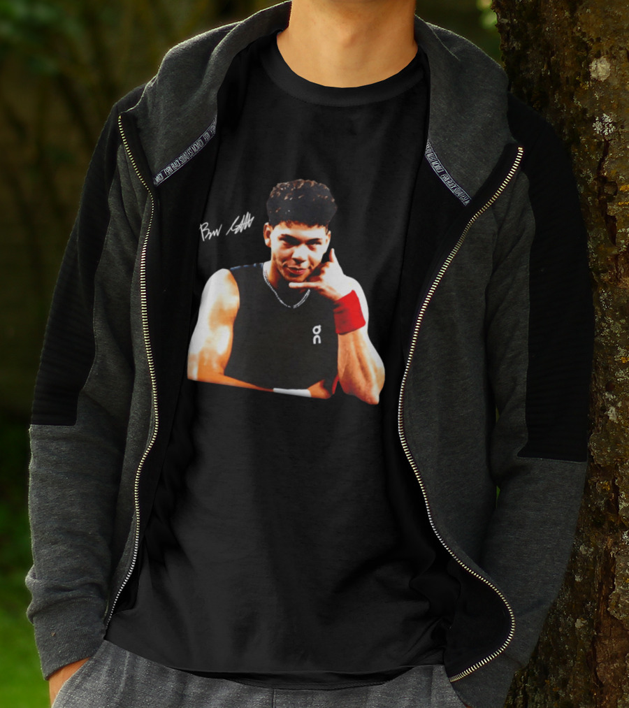 Ben Shelton Phone Gesture On Athletic Tank With Red Wristband T-Shirt