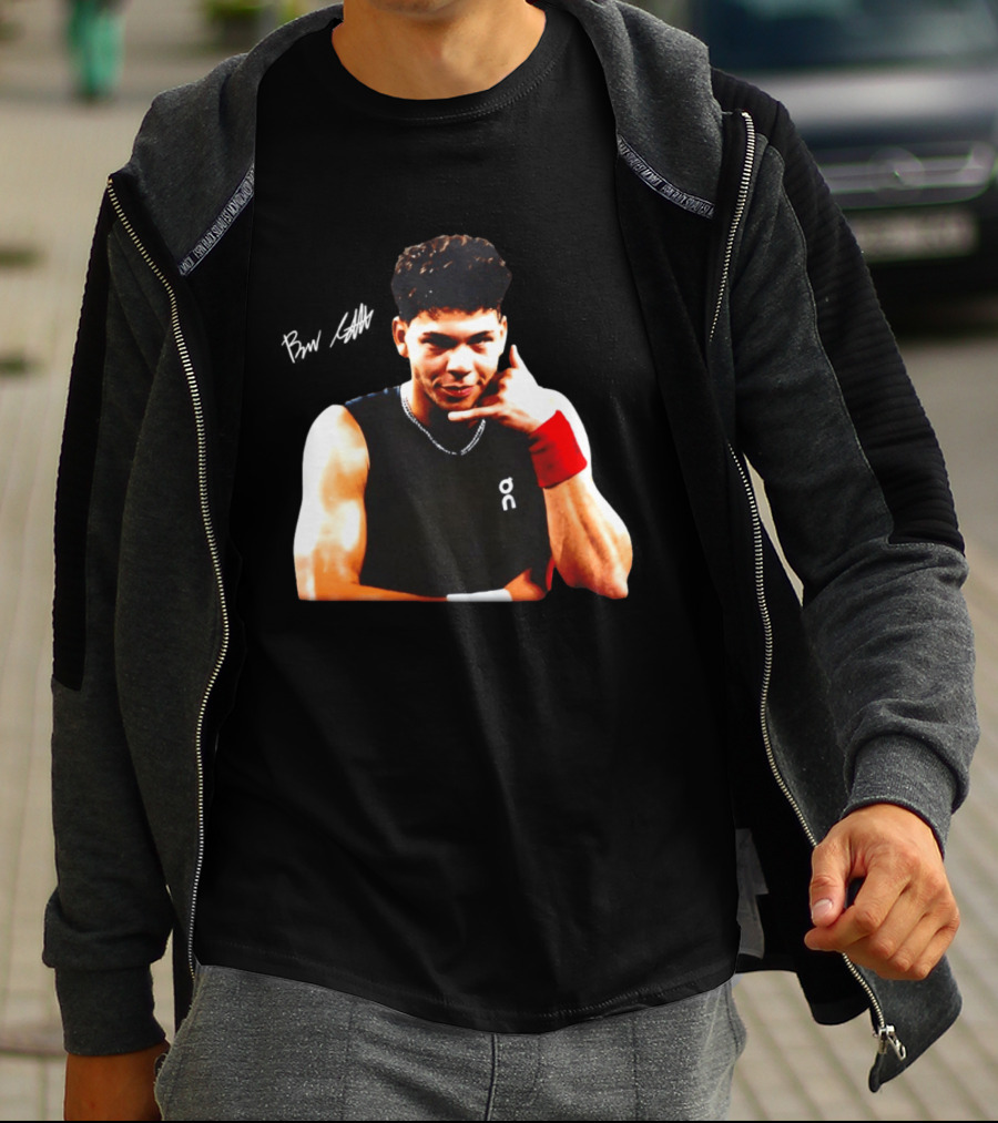 Ben Shelton Phone Gesture On Athletic Tank With Red Wristband T-Shirt