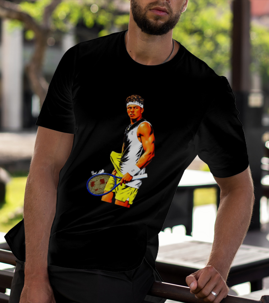 Ben Shelton Tennis Player 2026 Cartoon With Headband And Racket T-Shirt