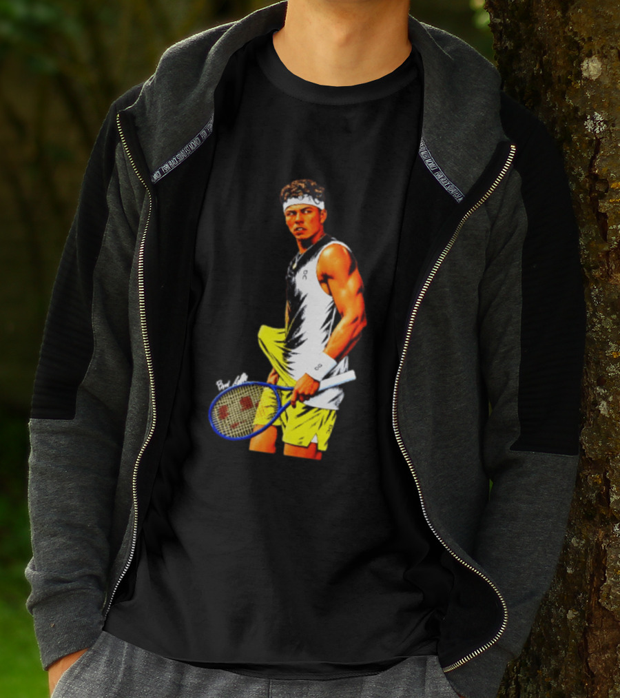 Ben Shelton Tennis Player 2026 Cartoon With Headband And Racket T-Shirt
