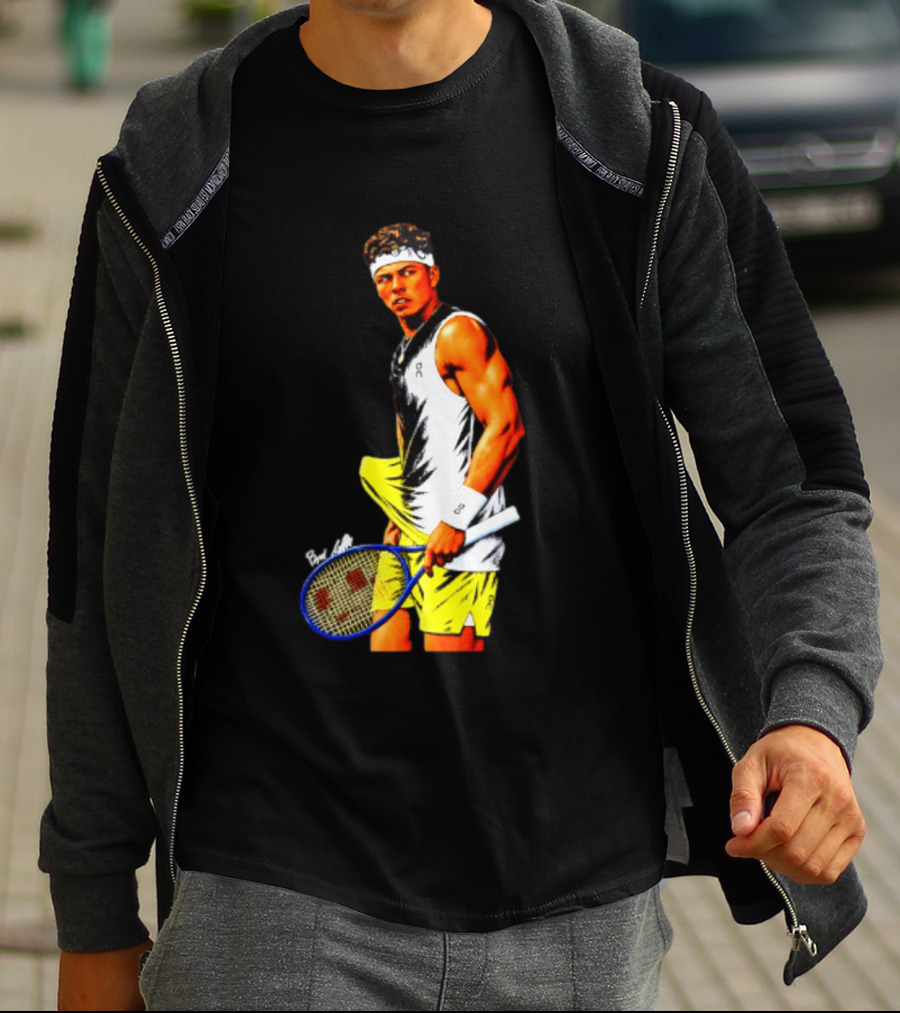 Ben Shelton Tennis Player 2026 Cartoon With Headband And Racket T-Shirt