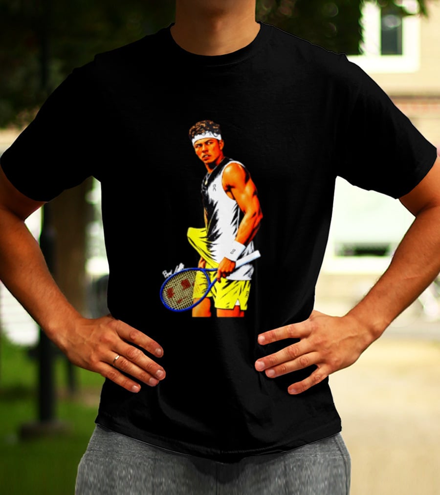 Ben Shelton Tennis Player 2026 Cartoon With Headband And Racket T-Shirt