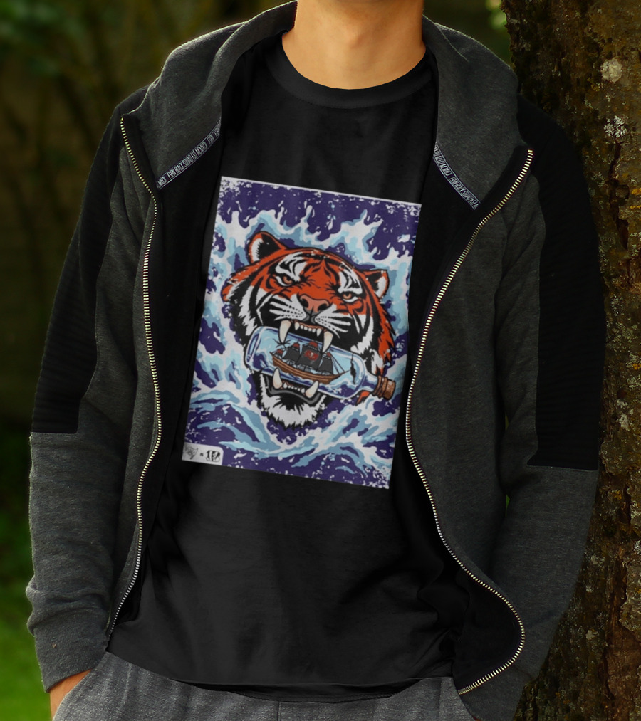 Bengals Vs Buccaneers Tiger And Pirate Ship Battle In A Bottle T-Shirt