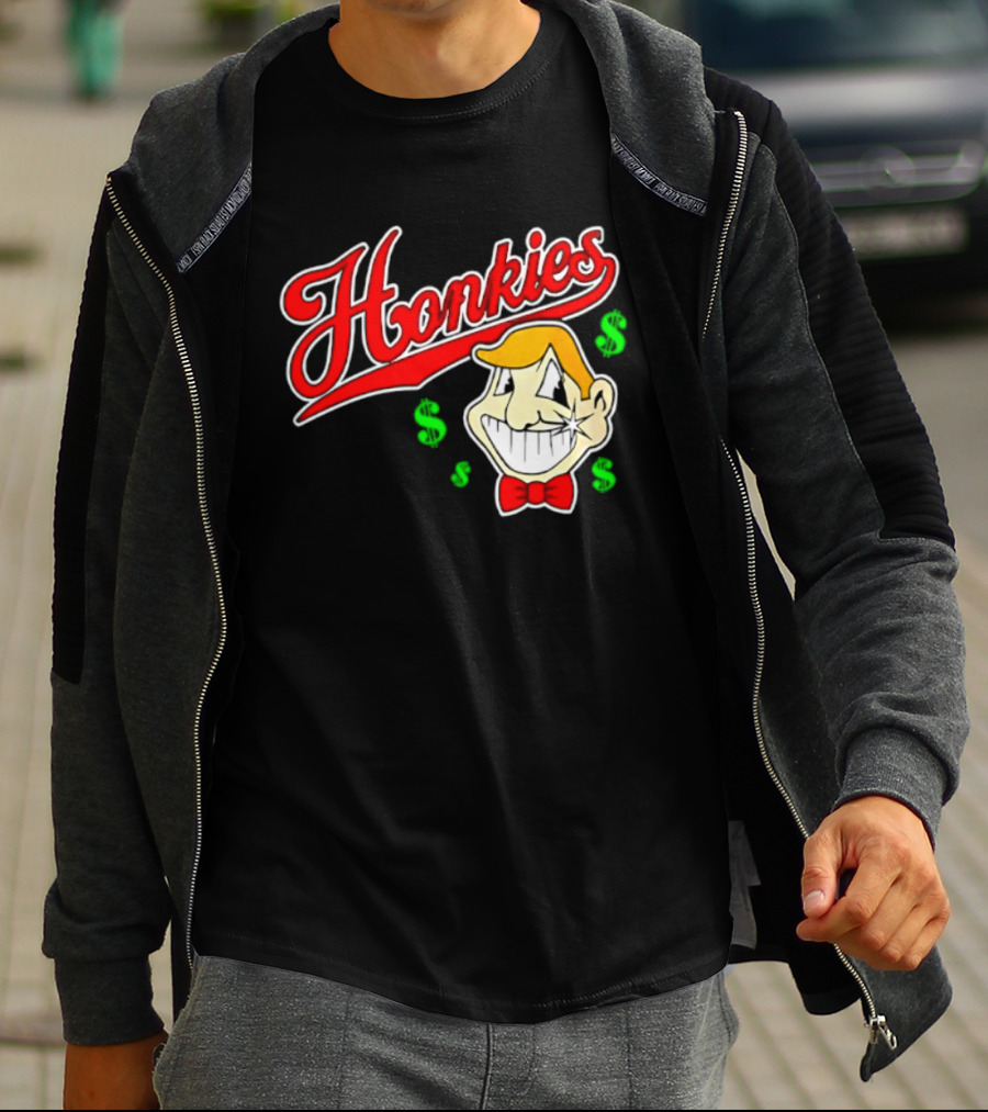 Honkies Red Script Cash Icon With Cartoon Face And Bow Tie T-Shirt