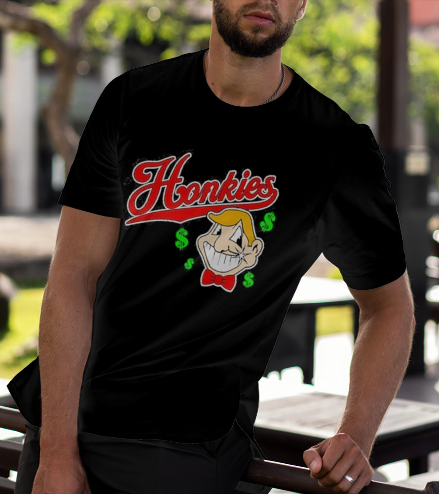 Honkies Red Script With Cartoon Face And Dollar Signs T-Shirt