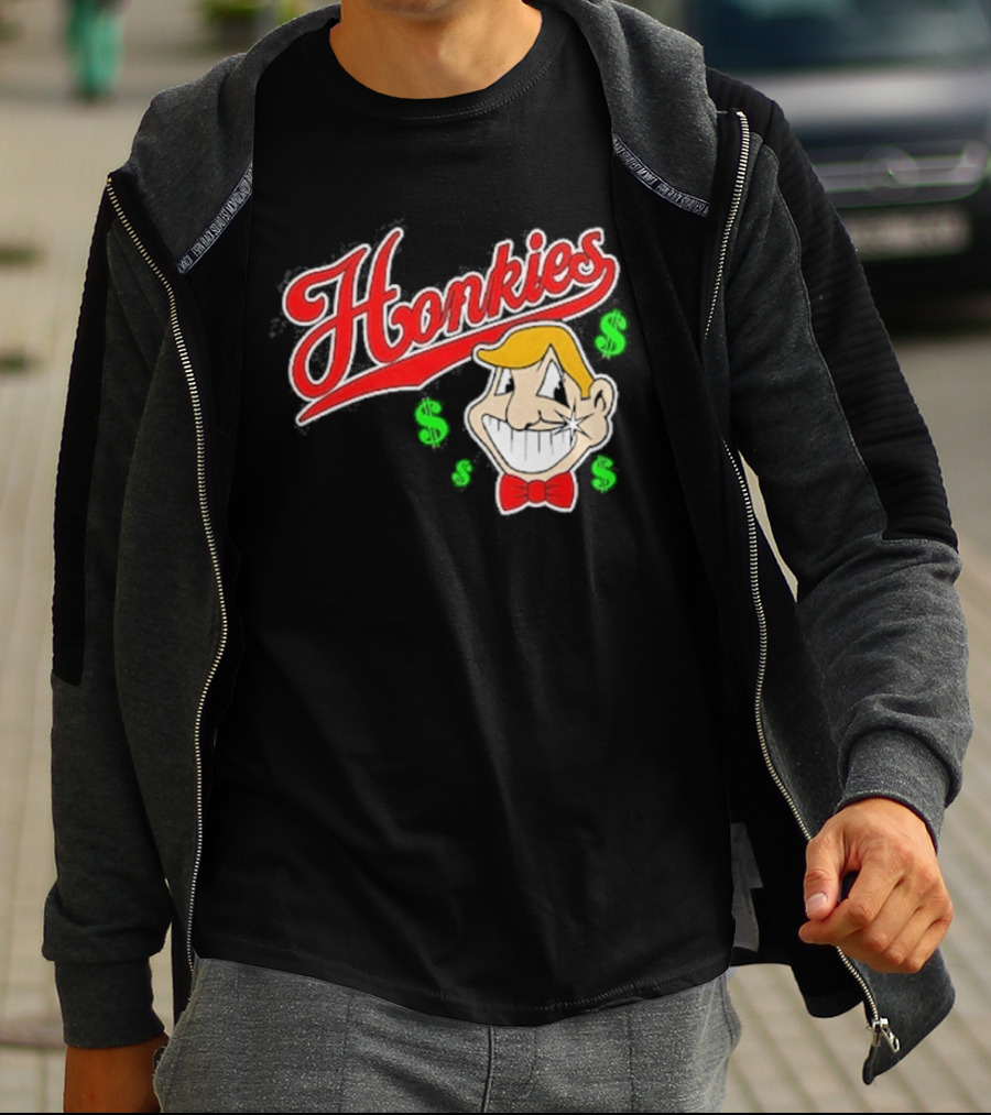 Honkies Red Script With Cartoon Face And Dollar Signs T-Shirt