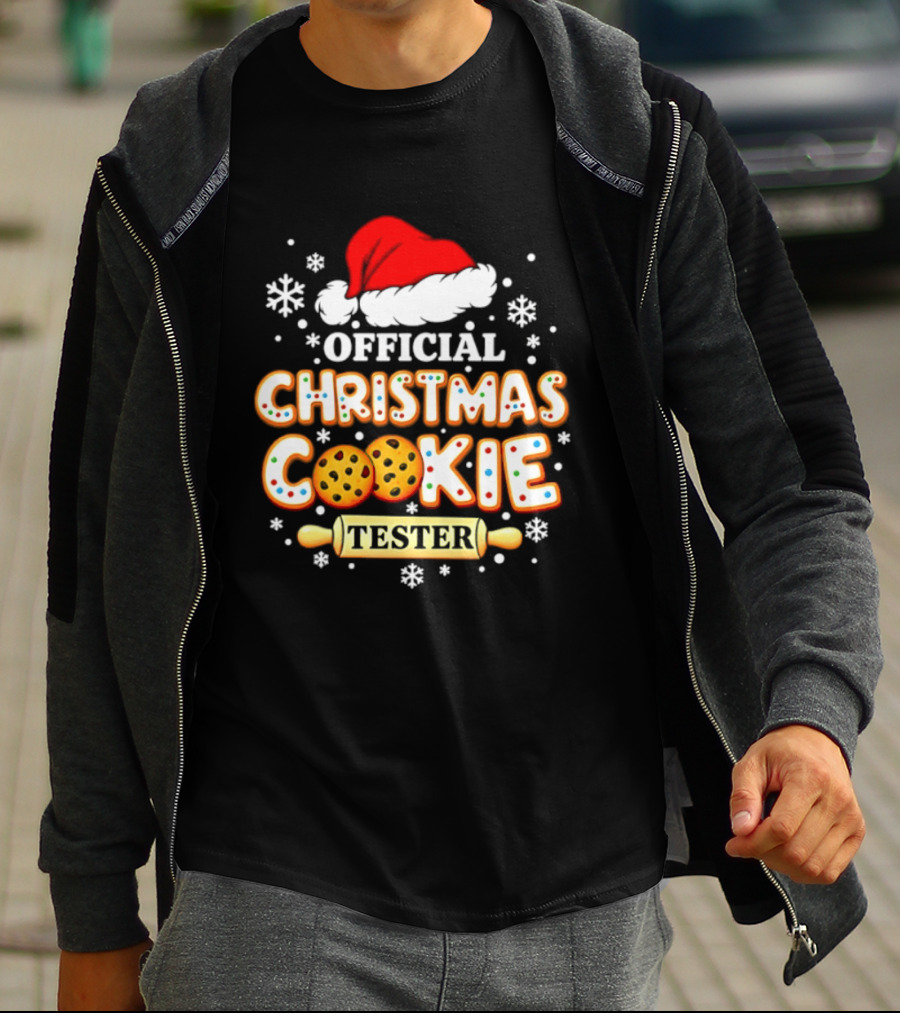 Official Christmas Cookie Tester Santa Hat Snowflakes T-Shirt