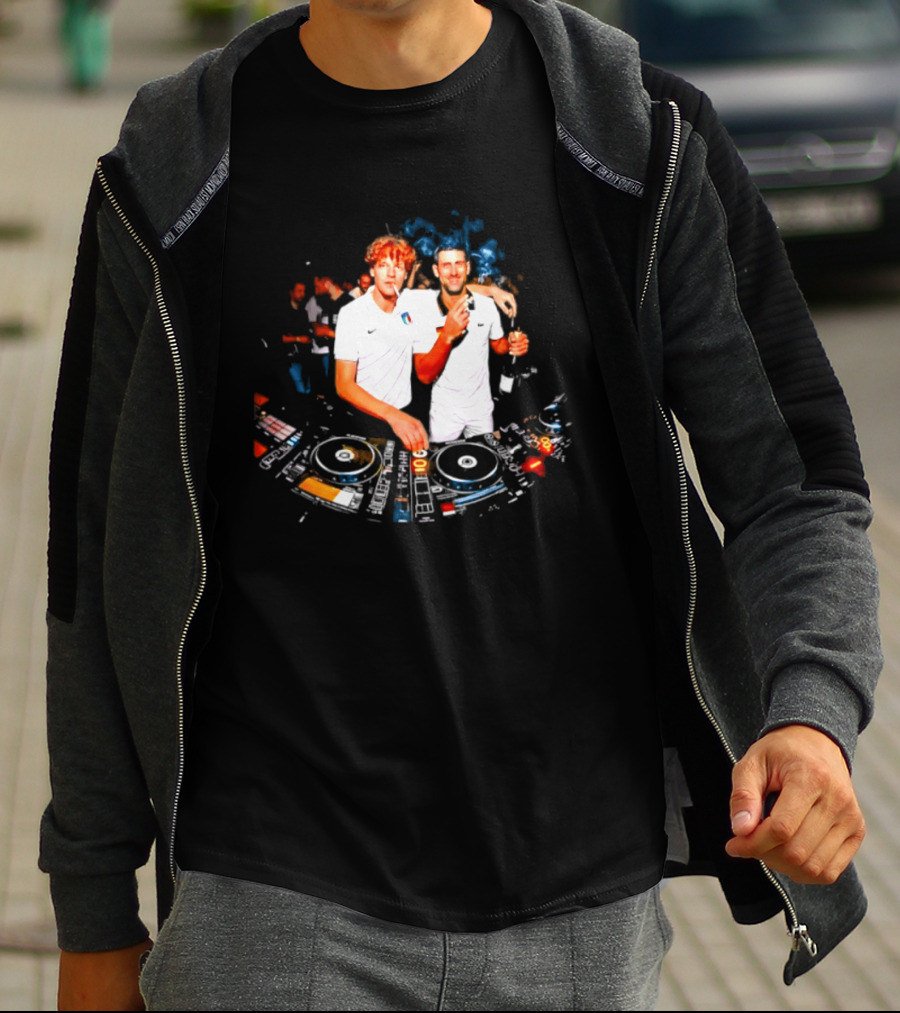 Jannik Sinner Novak Djokovic DJ Party Smoking And Beer 2026 T-Shirt