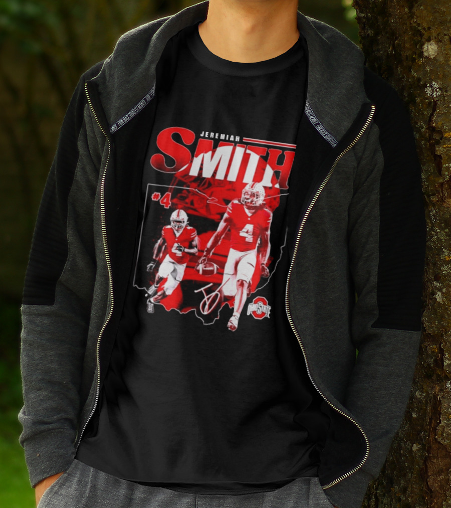 Jeremiah Smith #4 Ohio State Buckeyes Football NCAA Player Ohio Map T-Shirt