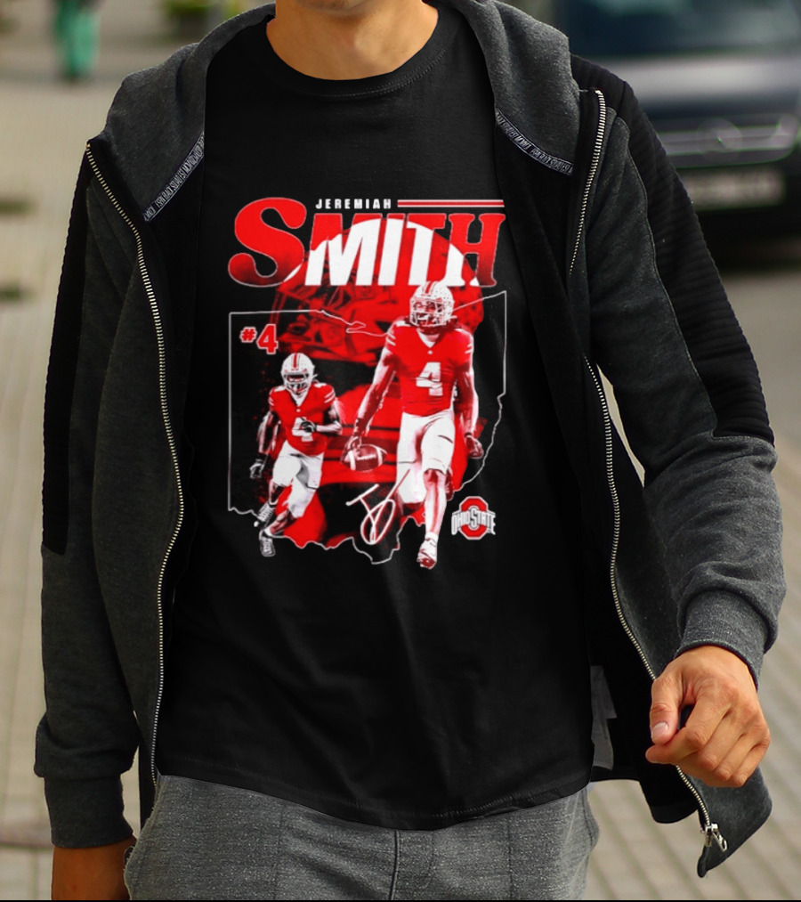 Jeremiah Smith #4 Ohio State Buckeyes Football NCAA Player Ohio Map T-Shirt