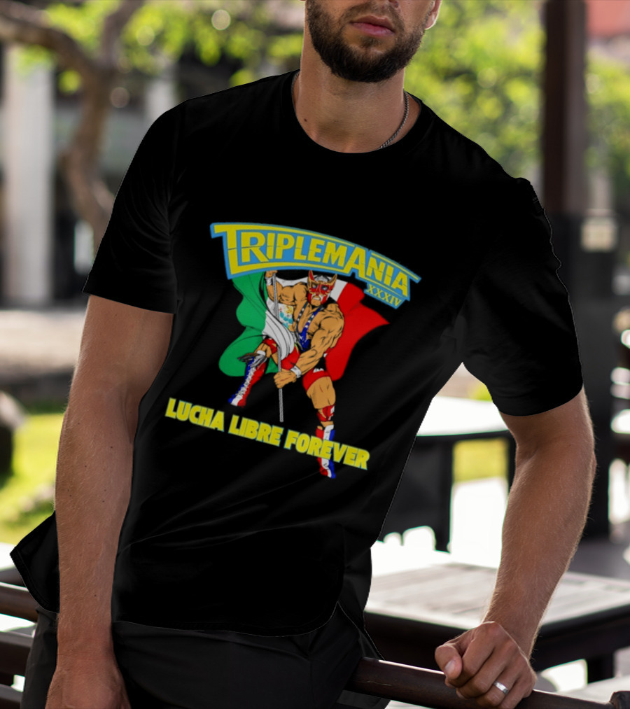 Triplemania XXXIV Lucha Libre Forever Wrestler Mexican Flag T-Shirt