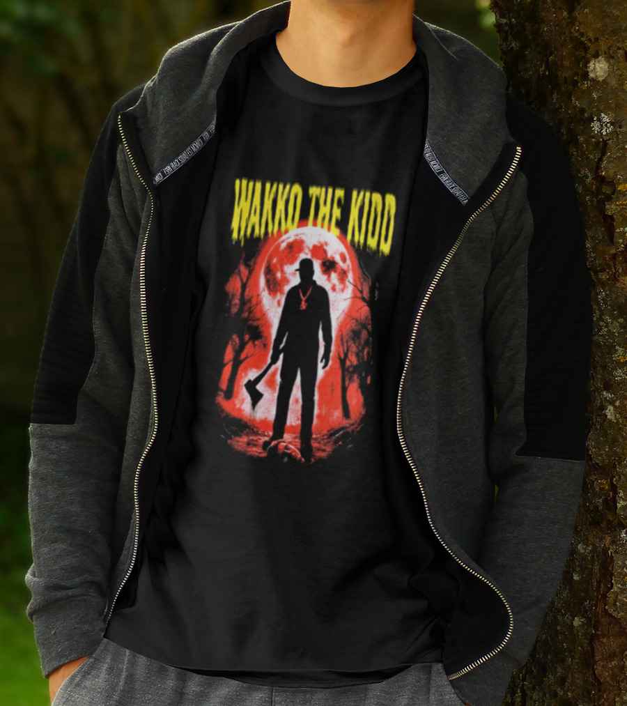 Wakko The Kidd Swing The Hatchet Red Moon Silhouette Charcoal Grey T-Shirt