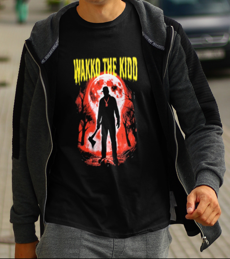 Wakko The Kidd Swing The Hatchet Red Moon Silhouette Charcoal Grey T-Shirt