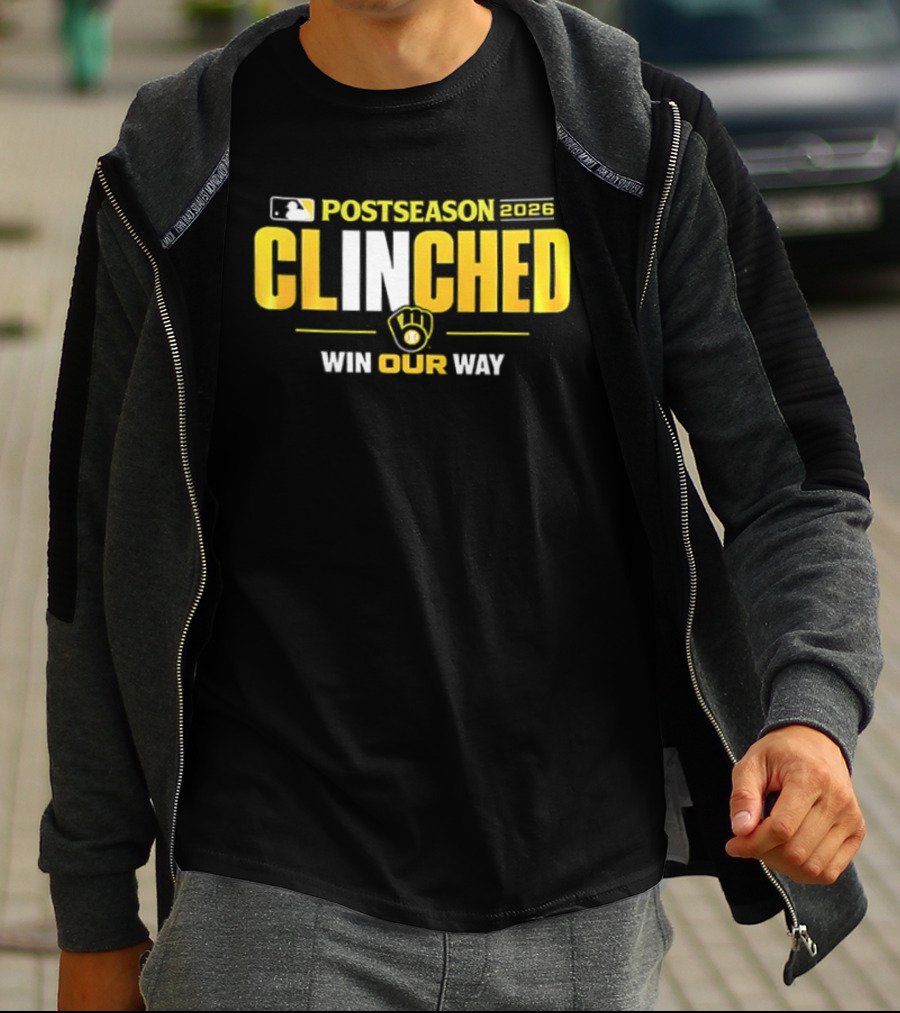 MLB Postseason 2026 Clinched Win Our Way Milwaukee Brewers Stadium Skyline T-Shirt