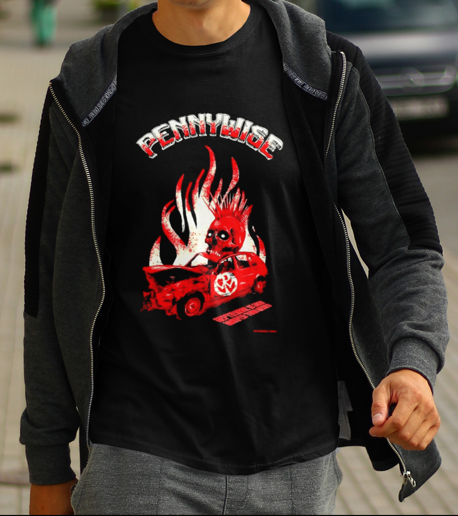 Pennywise Punk Rock Skull Flames Car Warped Tour T-Shirt