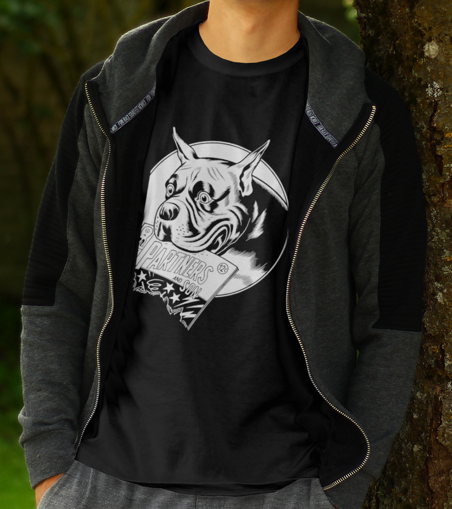 Pitbull Dog Comic Book With Biting Graphic And Stars T-Shirt